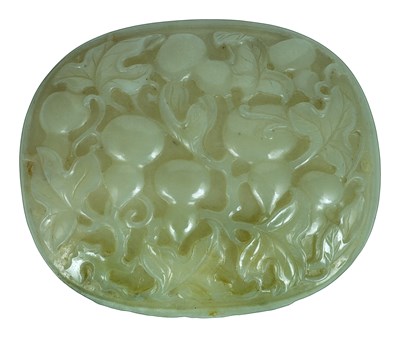Lot 63 - â€¡A CHINESE WHITE JADE OVAL PLAQUE