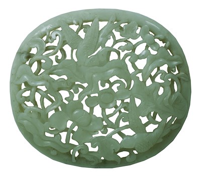 Lot 66 - â€¡A CHINESE PIERCED JADE OVAL PLAQUE