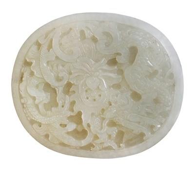 Lot 68 - â€¡A CHINESE WHITE JADE OVAL PLAQUE