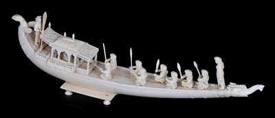 Lot 82 - AN INDIAN IVORY MODEL OF A RIVERBOAT