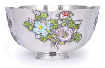 Lot 89 - A JAPANESE SILVER AND ENAMEL BOWL