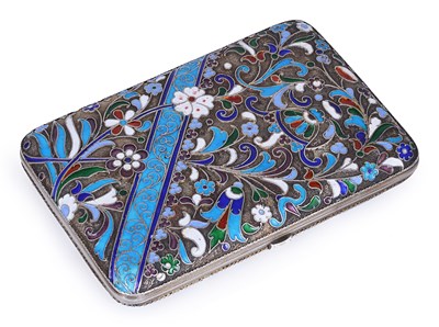 Lot 99 - A RUSSIAN SILVER AND CLOISONNE ENAMEL CIGARETTE CASE