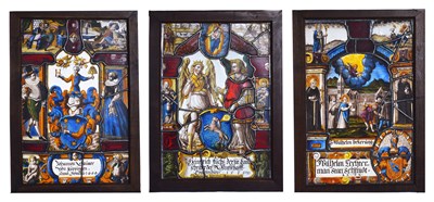 Lot 115 - â€¡THREE STAINED GLASS PANELS