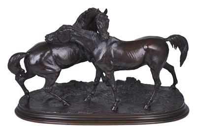 Lot 125 - PIERRE JULES MENE (FRENCH 1810-1879): L'ACCOLADE (OR GROUPE DE CHEVAUX ARABES NO. 2)
