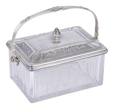 Lot 178 - A FRENCH SILVER AND GLASS BISCUIT BOX