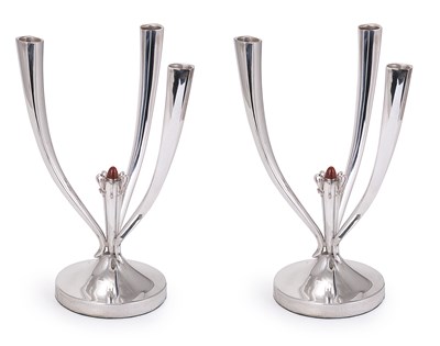 Lot 190 - A PAIR OF SPANISH THREE-LIGHT CANDELABRA