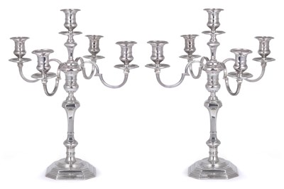Lot 196 - A PAIR OF GEORGE V SILVER CANDELABRA