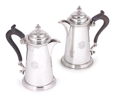 Lot 197 - A PAIR OF GEORGE V SILVER CAFE-AU-LAIT POTS
