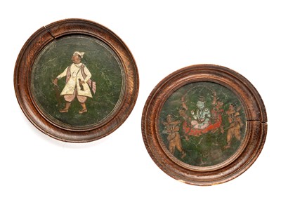 Lot 737 - TWO PAINTED LEATHER TABLE-MATS, KURNOOL, SOUTHERN INDIA, CIRCA 1860