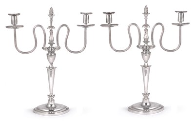 Lot 212 - A PAIR OF EDWARDIAN SILVER CANDLESTICKS WITH ELECTROPLATE CANDELABRA BRANCHES