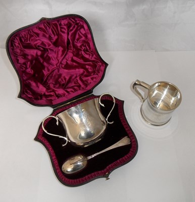 Lot 223 - A VICTORIAN SILVER CHRISTENING BOWL AND SPOON