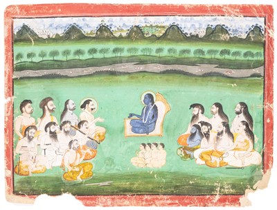 Lot 696 - A RELIGIOUS TEACHER WITH DEVOTEES, RAJASTHAN, INDIA, EARLY 19TH CENTURY