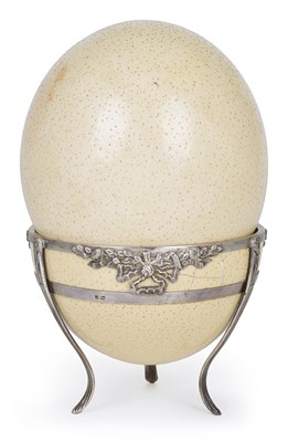 Lot 236 - AN EDWARDIAN SILVER-MOUNTED OSTRICH EGG BOWL