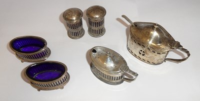Lot 254 - A GEORGE V SILVER FIVE-PIECE CONDIMENT SET