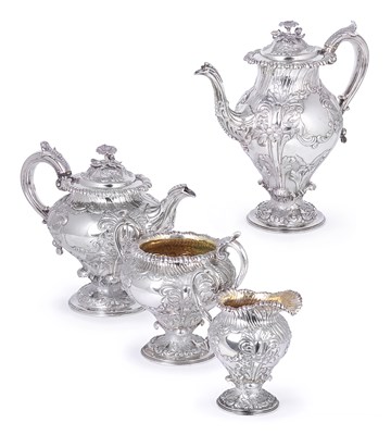 Lot 259 - A WILLIAM IV SILVER FOUR-PIECE TEA AND COFFEE SET