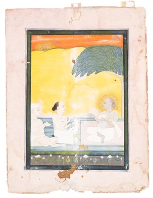 Lot 332 - A RELIGIOUS TEACHER WITH HIS DEVOTEES, RAJASTHAN, INDIA, CIRCA 1800
