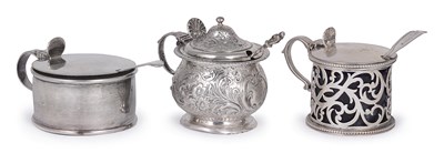 Lot 282 - THREE SILVER MUSTARD POTS