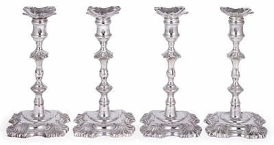 Lot 287 - A SET OF FOUR GEORGE II SILVER CANDLESTICKS