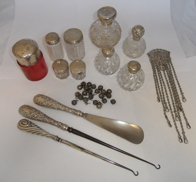 Lot 308 - NINE MISCELLANEOUS SILVER-MOUNTED GLASS TOILET BOTTLES