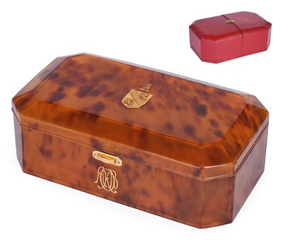 Lot 326 - AN EDWARDIAN 18CT GOLD-MOUNTED BLOND TORTOISESHELL CIGARETTE BOX