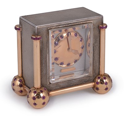 Lot 328 - A FRENCH SILVER GEM SET MINIATURE TIMEPIECE