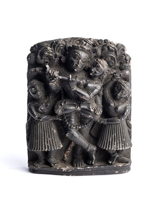 Lot 658 - A STEATITE PANEL DEPICTING RADHA AND KRISHNA, ORISSA, 18TH/19TH CENTURY