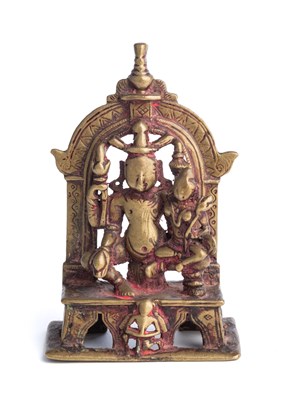 Lot 566 - A BRONZE LAKSHMI-NARAYANA SHRINE, GUJARAT, WESTERN INDIA, CIRCA 16TH CENTURY