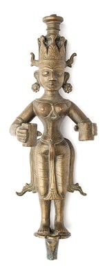 Lot 611 - A BRONZE FIGURE OF A FEMALE DEITY, HIMACHAL PRADESH, CIRCA 18TH CENTURY