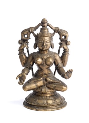 Lot 612 - A BRONZE FIGURE OF GAJALAKSHMI, ORISSA, EASTERN INDIA, CIRCA 18TH CENTURY