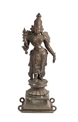 Lot 616 - A LARGE BRONZE FIGURE OF SRIDEVI, TAMIL NADU, SOUTH INDIA, 17TH/18TH CENTURY