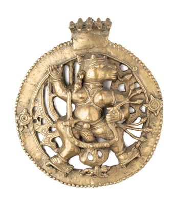 Lot 610 - A BRONZE HANUMAN TALISMANIC PENDANT, PROBABLY DECCAN, SOUTHERN INDIA, 18TH/19TH CENTURY