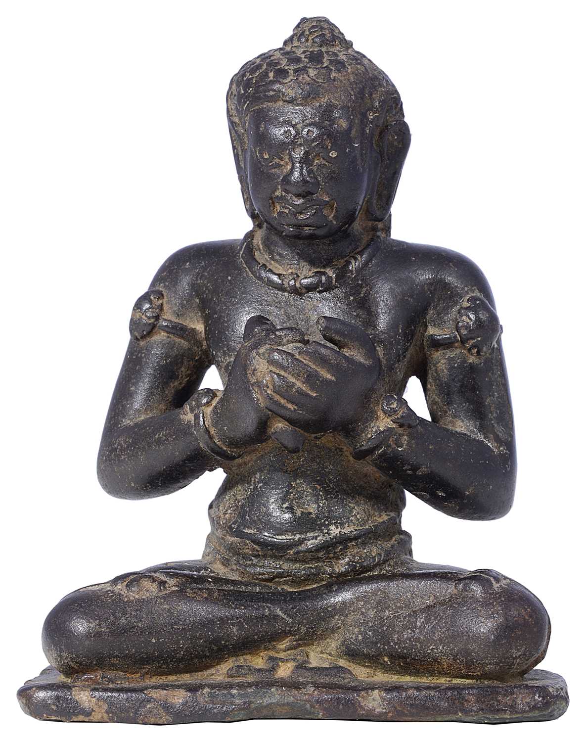 Lot 101 - A PRE-ANGKOR BRONZE FIGURE OF VAJRAPANI