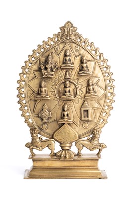 Lot 606 - A JAIN SHRINE DEPICTING THE NAVADEVATA (NINE GODS), DECCAN, SOUTHERN INDIA, 16TH/17TH CENTURY