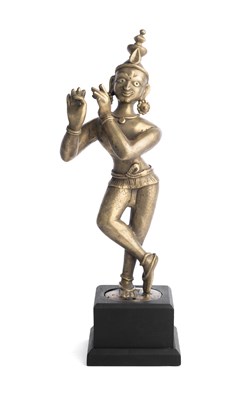 Lot 619 - A BRONZE FIGURE OF KRISHNA VENUGOPALA, BENGAL, EASTERN INDIA, CIRCA 18TH CENTURY