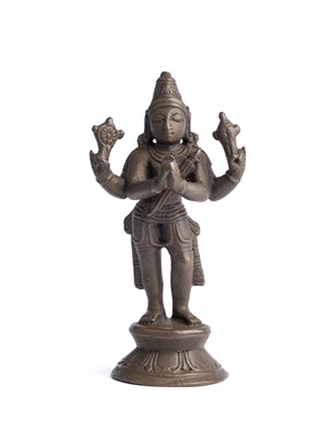 Lot 609 - A SMALL BRONZE FIGURE OF RAMA, TAMIL NADU, SOUTH INDIA, 16TH/17TH CENTURY