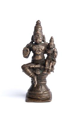 Lot 595 - A BRONZE FIGURE OF SIVA AND PARVATI, TAMIL NADU, SOUTH INDIA, 17TH/18TH CENTURY