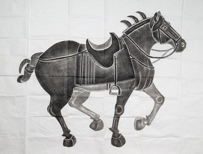 Lot 99 - A LARGE CHINESE STONE RUBBING OF A TANG HORSE, 20TH CENTURY