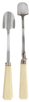 Lot 395 - ËœA GEORGE III SILVER CHEESE SCOOP