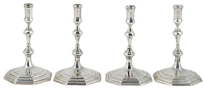 Lot 412 - TWO PAIRS OF GEORGE V SILVER TAPERSTICKS