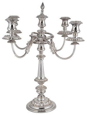 Lot 422 - AN ELECTROPLATED SHEFFIELD PLATE FIVE-LIGHT CANDELABRA