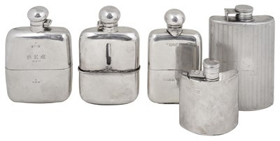 Lot 424 - FOUR SILVER SPIRIT FLASKS