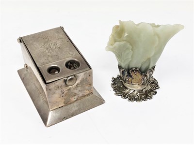 Lot 437 - AN EDWARD VII SILVER-MOUNTED JADE VASE