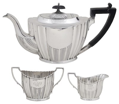 Lot 441 - A VICTORIAN SILVER THREE-PIECE TEA SET