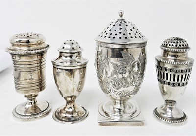 Lot 454 - FOUR GEORGE III SILVER PEPPERETTES