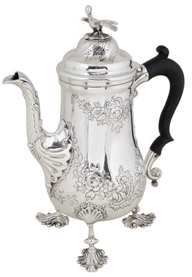 Lot 471 - A SCOTTISH SILVER CHOCOLATE POT