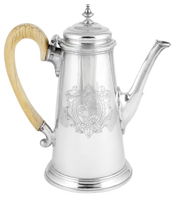 Lot 472 - ËœA GEORGE II SILVER COFFEE POT