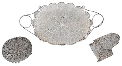 Lot 475 - THREE PIECES OF SILVER FILIGREE WORK