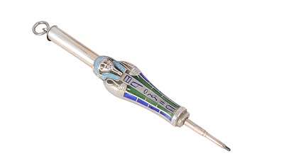 Lot 476 - AN ENAMELLED SILVER NOVELTY PROPELLING PENCIL