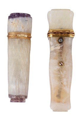 Lot 529 - TWO GERMAN GOLD-MOUNTED QUARTZ NEEDLE CASES