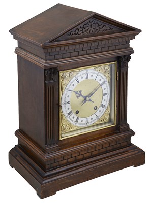 Lot 537 - A GERMAN DARK STAINED BEECHWOOD BRACKET CLOCK